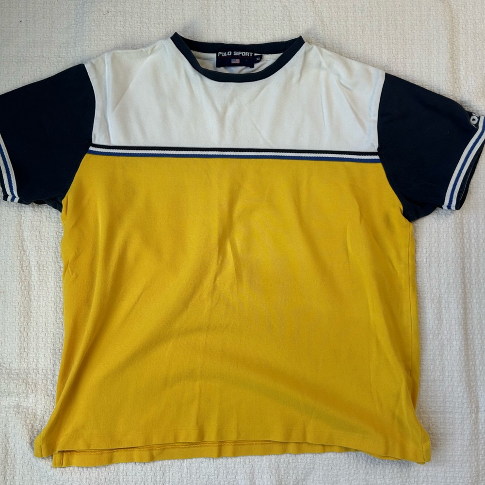Polo Sport Yellow Navy Blue and White Short Sleeve Polo Shirt XL